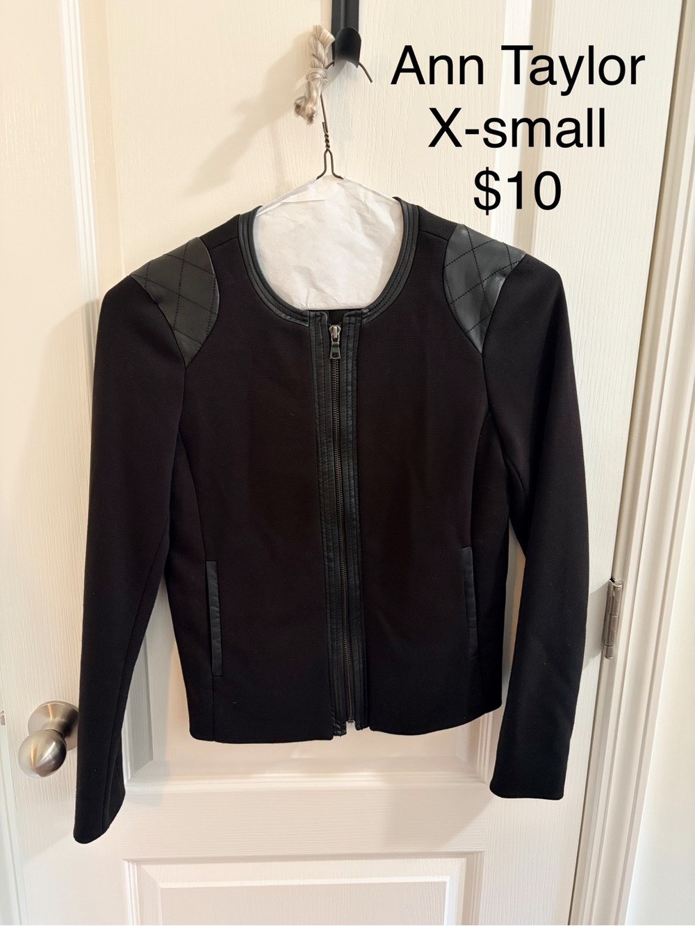 Ann Taylor Black Quilted-Trim Zip Front Blazer